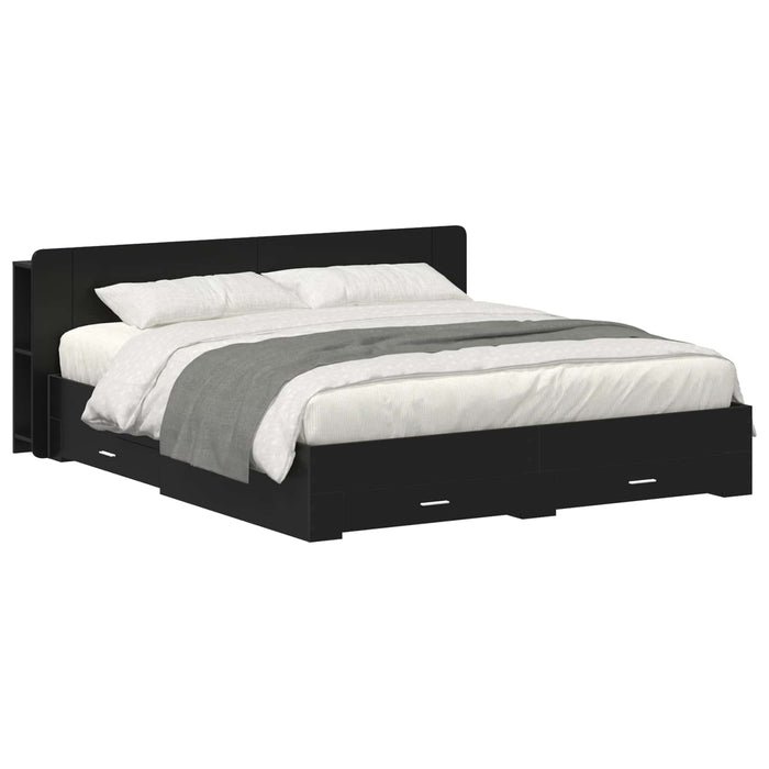 Cadru de pat cu depozitare Negru 180 x 200 cm Lemn prelucrat WALTI