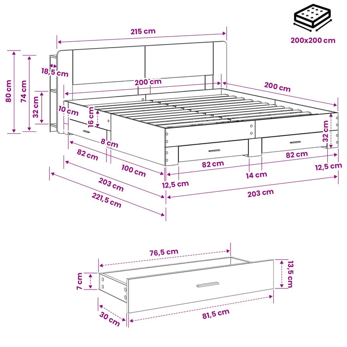Cadru de pat cu depozitare Negru 180 x 200 cm Lemn prelucrat WALTI