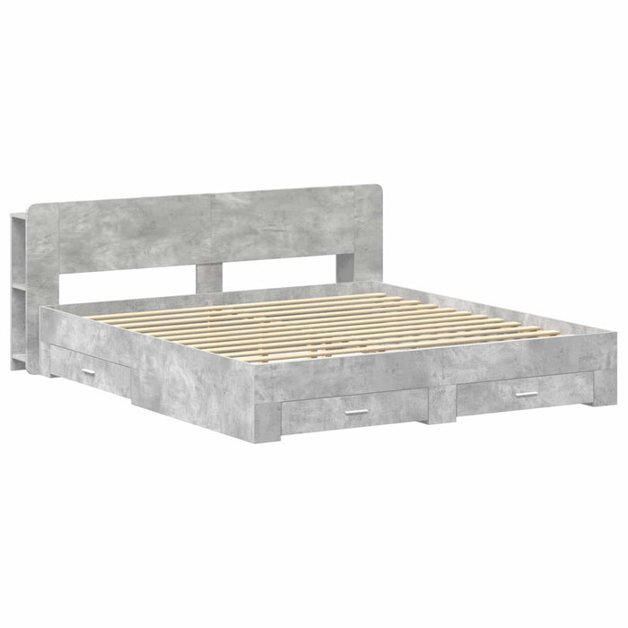 Cadru de pat cu depozitare cu headboard Gri Beton 200 x 200 cm - WALTI WALTI