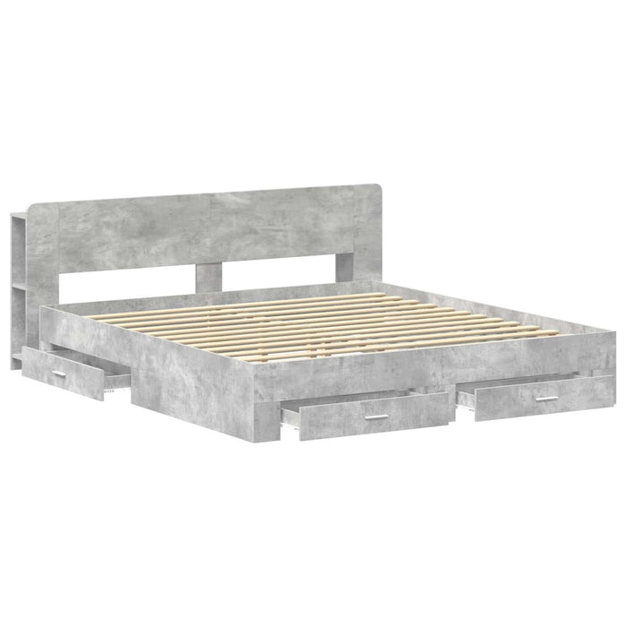 Cadru de pat cu depozitare cu headboard Gri Beton 200 x 200 cm - WALTI WALTI