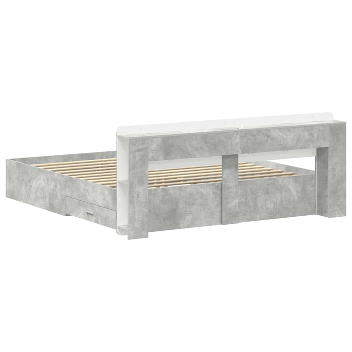 Cadru de pat cu depozitare cu headboard Gri Beton 200 x 200 cm - WALTI WALTI