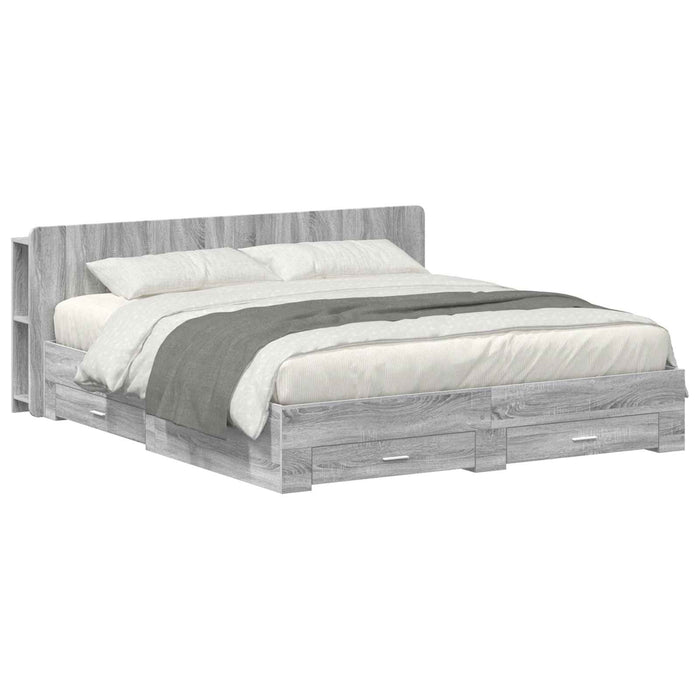 Cadru de pat cu depozitare cu headboard Sonoma gri 200 x 200 cm - WALTI WALTI