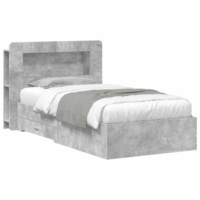 Cadru de pat cu depozitare Gri Beton 75 x 190 cm Lemn prelucrat - WALTI WALTI