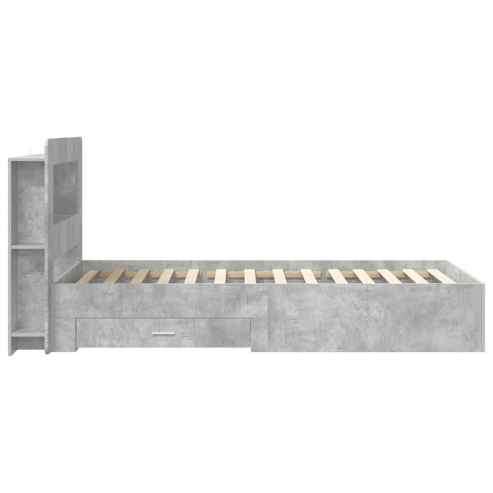 Cadru de pat cu depozitare Gri Beton 75 x 190 cm Lemn prelucrat - WALTI WALTI
