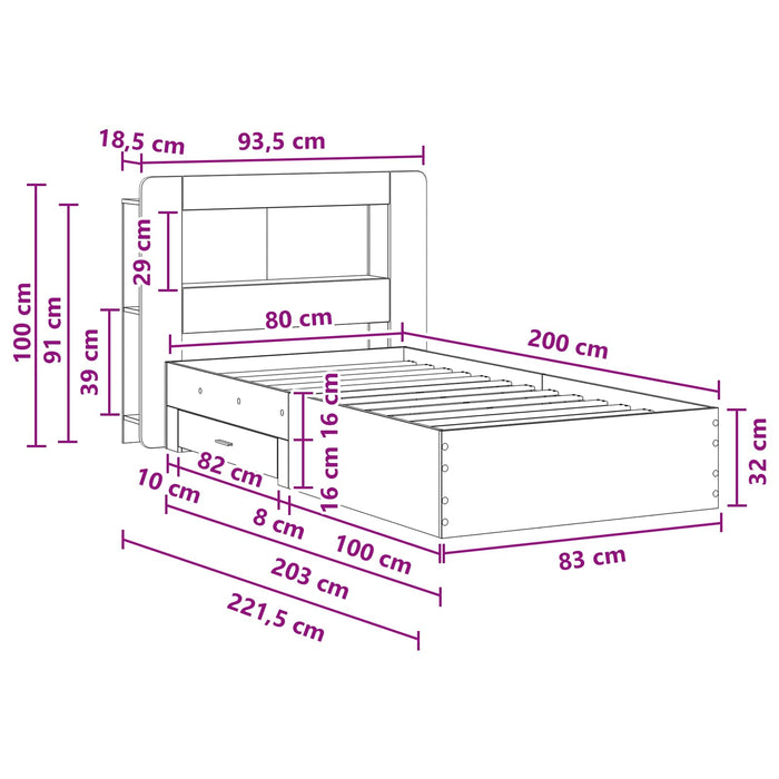 Cadru de pat cu depozitare Stejar Sonoma 80 x 200 cm - WALTI WALTI