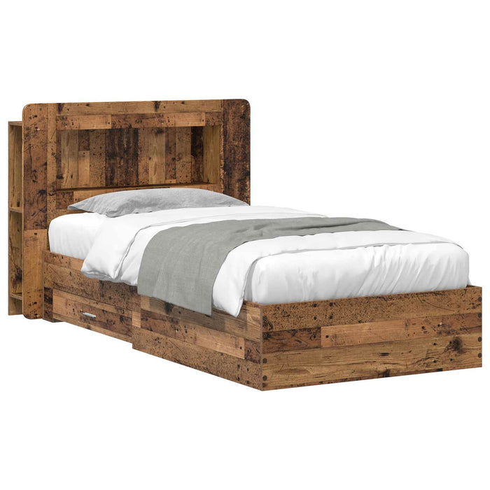 Cadru de pat cu depozitare cu headboard Lemn vechi 90 x 190 cm - WALTI WALTI