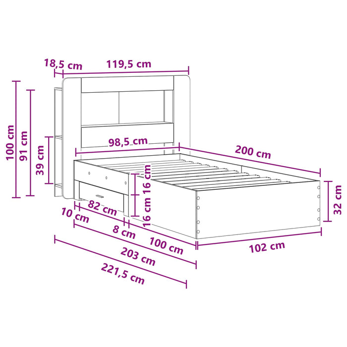 Cadru de pat cu depozitare Stejar Sonoma 100 x 200 cm - WALTI WALTI