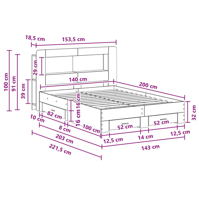 Cadru de pat cu depozitare cu headboard Sonoma gri 140 x 200 cm - WALTI WALTI