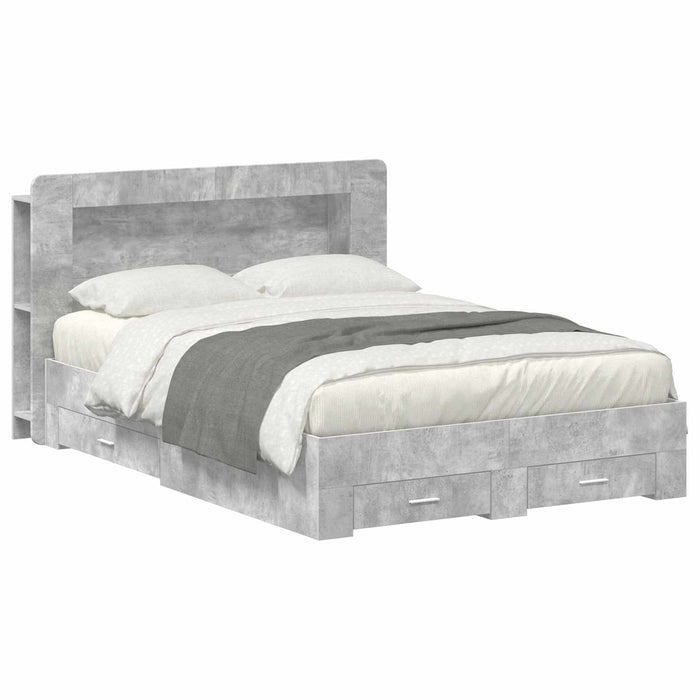 Cadru de pat cu depozitare cu headboard Gri Beton 150 x 200 cm WALTI