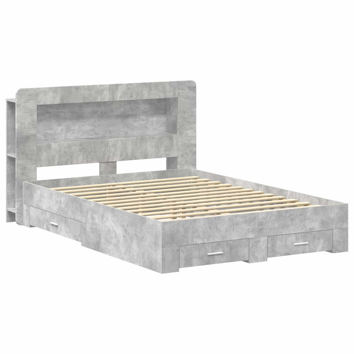 Cadru de pat cu depozitare cu headboard Gri Beton 150 x 200 cm WALTI