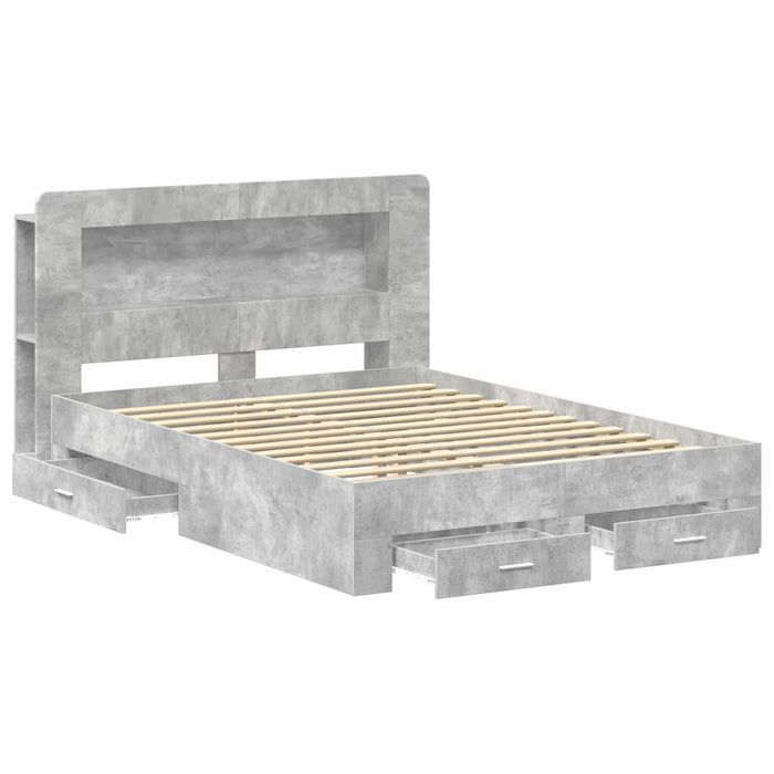 Cadru de pat cu depozitare cu headboard Gri Beton 150 x 200 cm WALTI