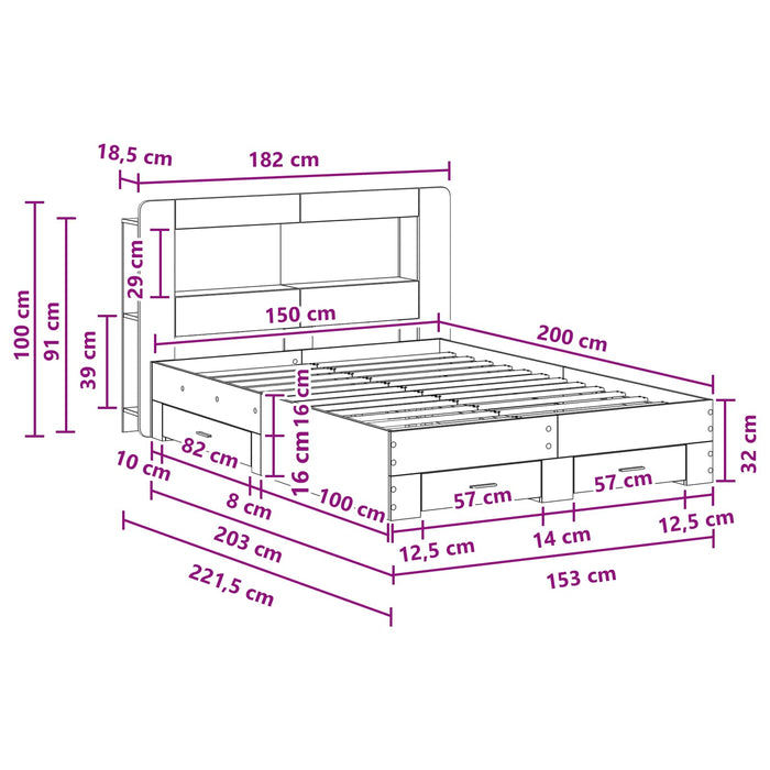 Cadru de pat cu depozitare cu headboard Gri Beton 150 x 200 cm WALTI