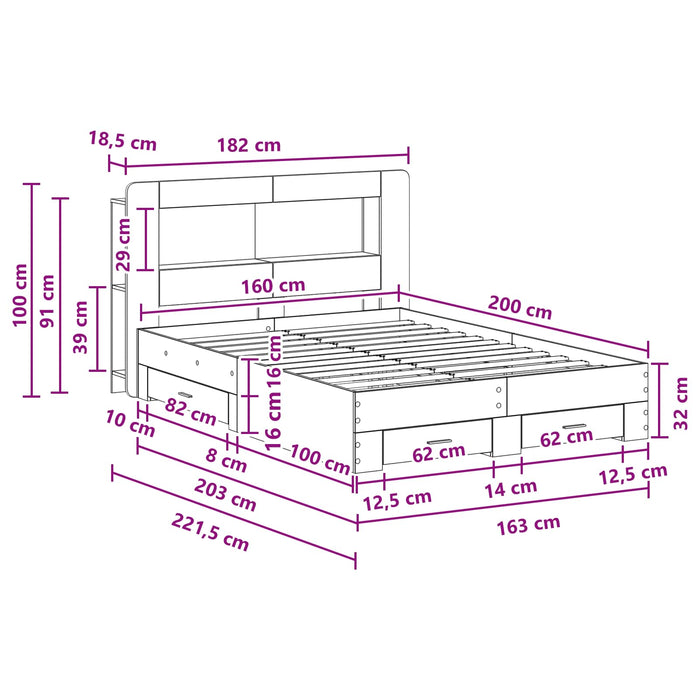 Cadru de pat cu depozitare cu headboard Sonoma gri 160 x 200 cm - WALTI WALTI