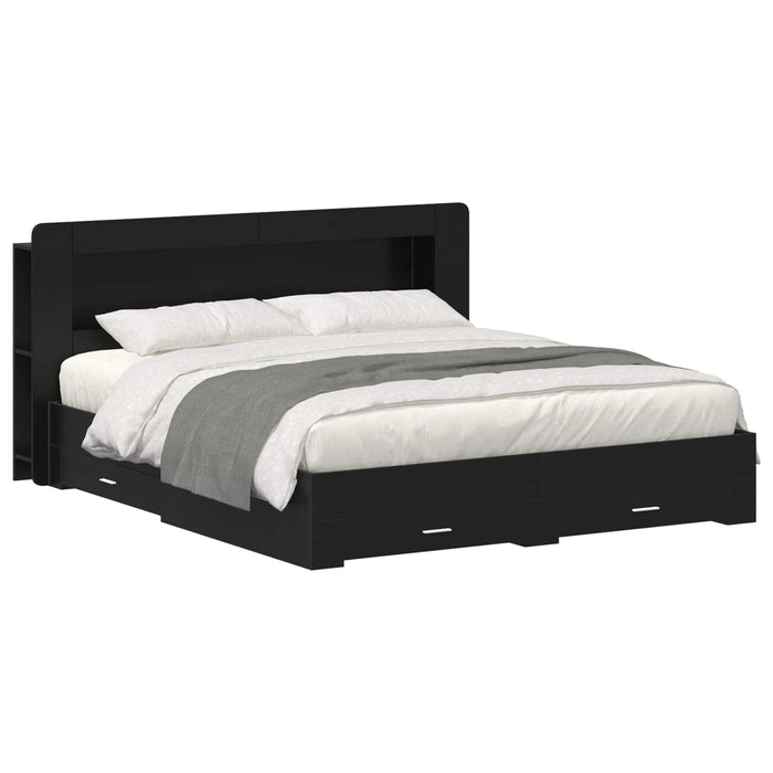Cadru de pat cu depozitare Negru 200 x 200 cm Lemn prelucrat WALTI