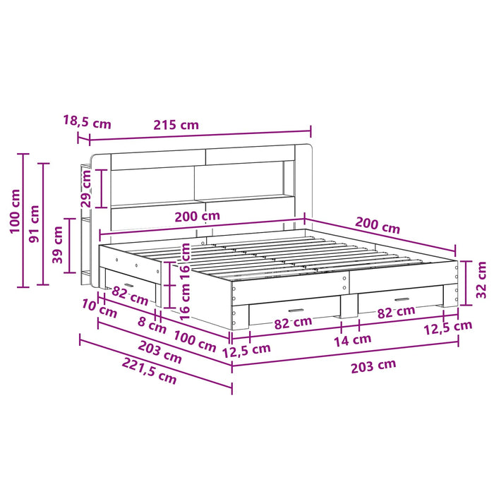 Cadru de pat cu depozitare Negru 200 x 200 cm Lemn prelucrat WALTI
