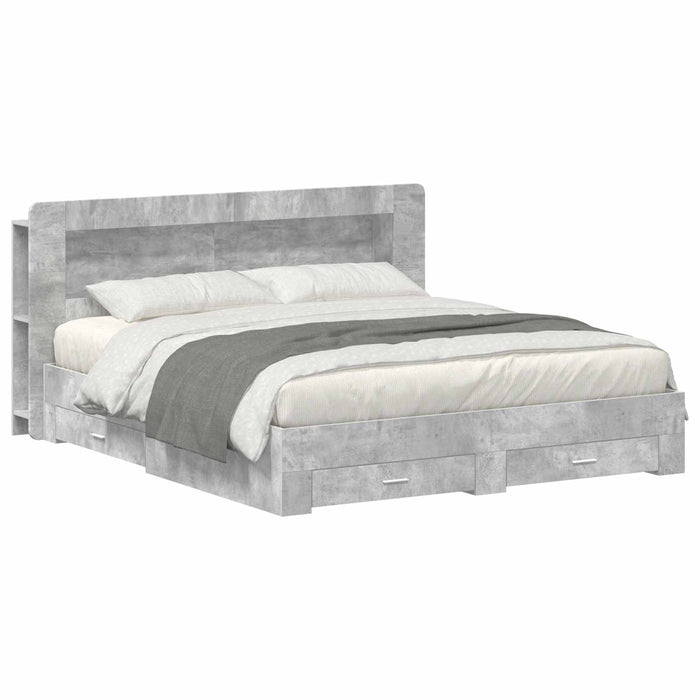 Cadru de pat cu depozitare cu headboard Gri Beton 200 x 200 cm - WALTI WALTI