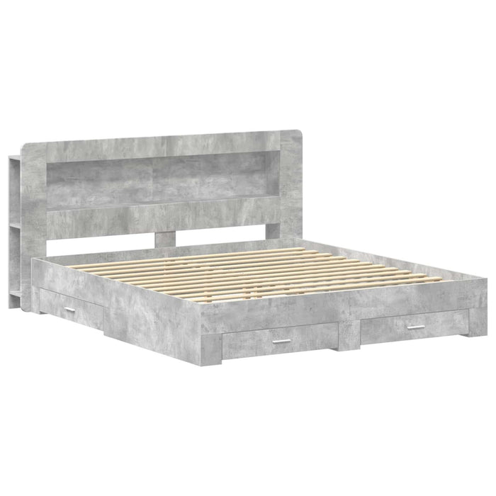 Cadru de pat cu depozitare cu headboard Gri Beton 200 x 200 cm - WALTI WALTI