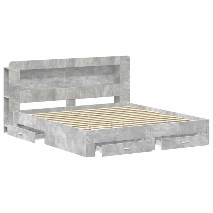Cadru de pat cu depozitare cu headboard Gri Beton 200 x 200 cm - WALTI WALTI