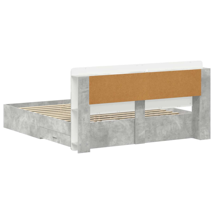 Cadru de pat cu depozitare cu headboard Gri Beton 200 x 200 cm - WALTI WALTI