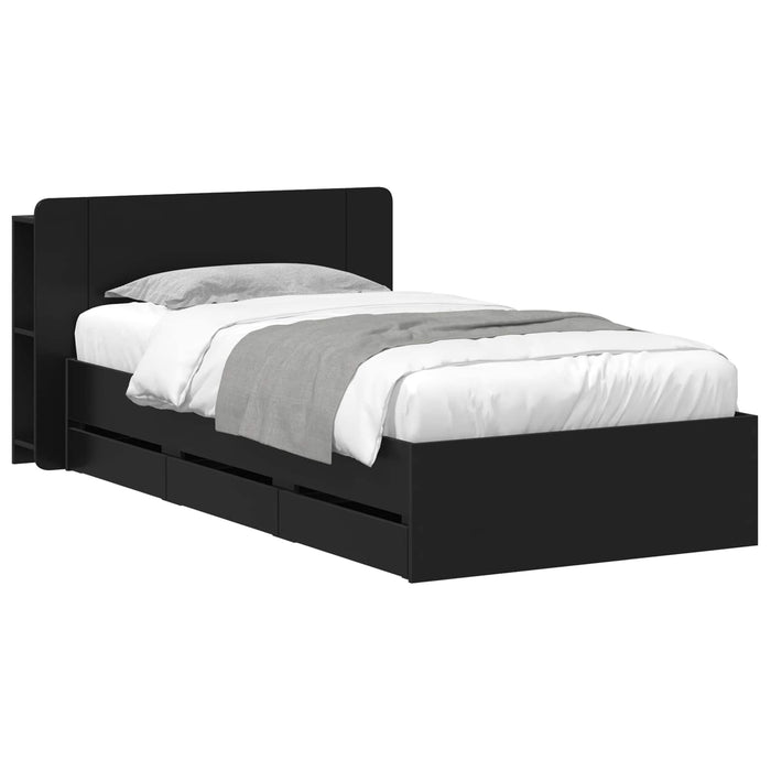 Cadru de pat cu depozitare Negru 75 x 190 cm Lemn prelucrat - WALTI WALTI