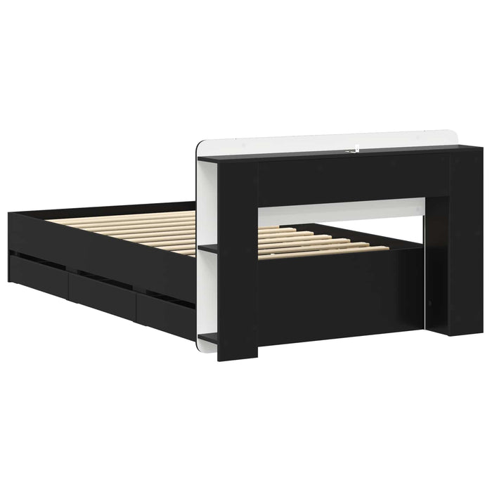 Cadru de pat cu depozitare Negru 75 x 190 cm Lemn prelucrat - WALTI WALTI