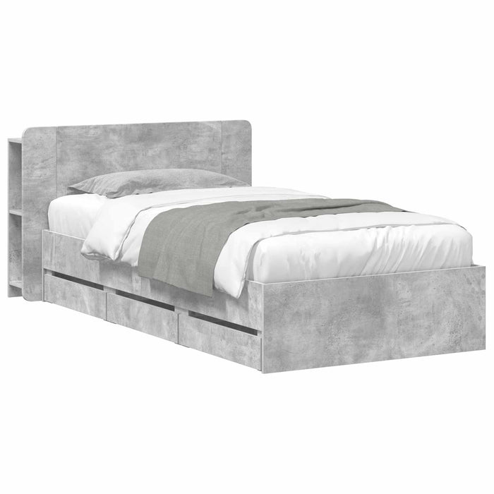 Cadru de pat cu depozitare Gri Beton 80 x 200 cm Lemn prelucrat - WALTI WALTI