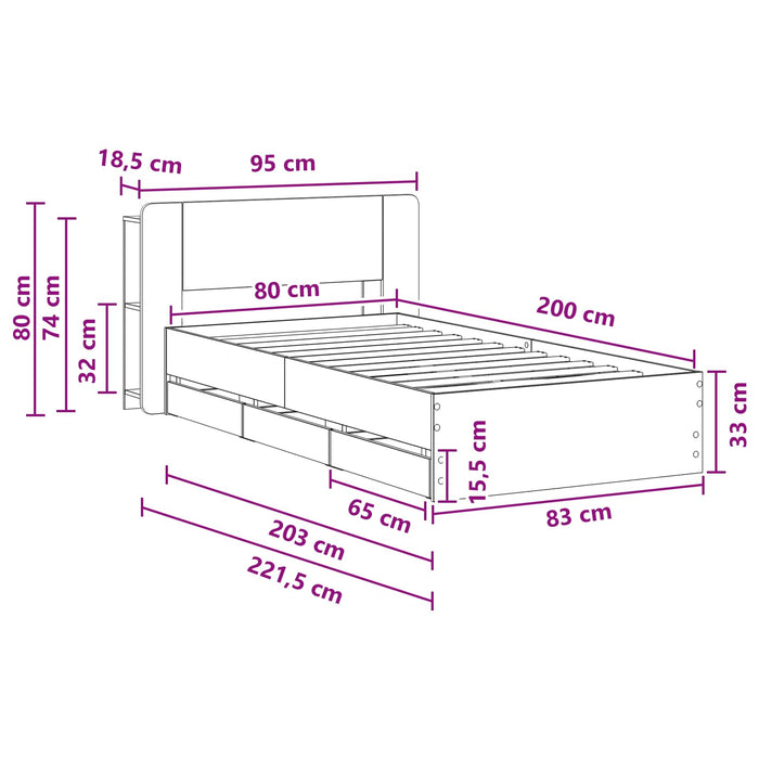 Cadru de pat cu depozitare cu headboard Lemn vechi 80 x 200 cm - WALTI WALTI