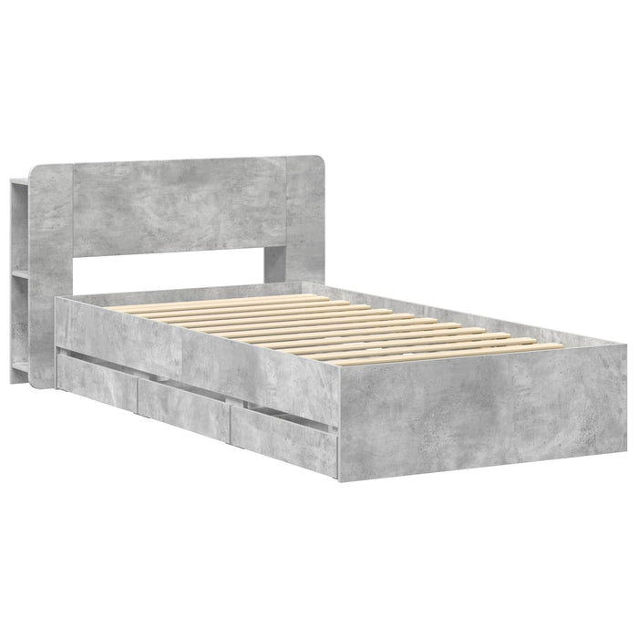Cadru de pat cu depozitare Gri Beton 90 x 190 cm Lemn prelucrat WALTI
