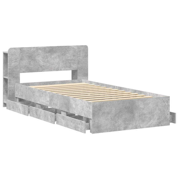 Cadru de pat cu depozitare Gri Beton 90 x 190 cm Lemn prelucrat WALTI