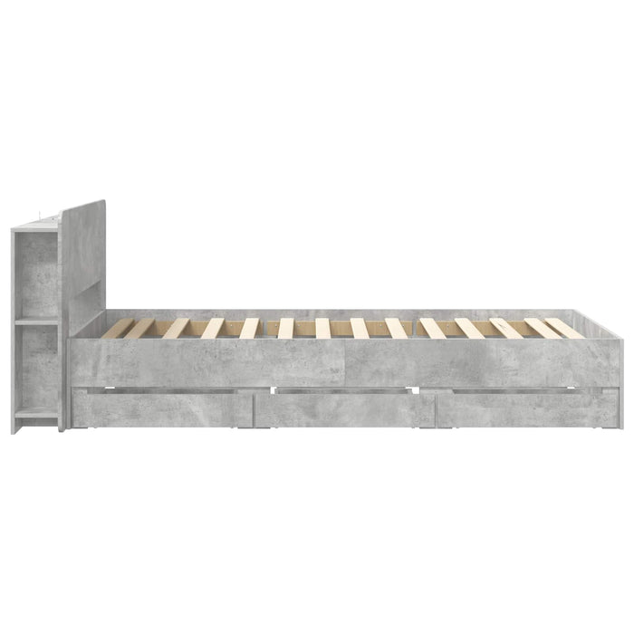Cadru de pat cu depozitare Gri Beton 90 x 190 cm Lemn prelucrat WALTI