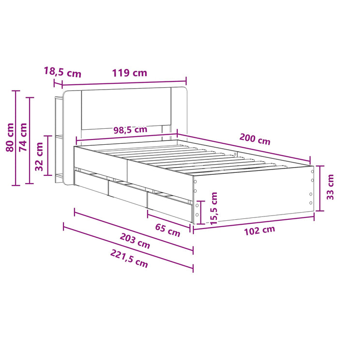 Cadru de pat cu depozitare Stejar fumuriu 100 x 200 cm WALTI