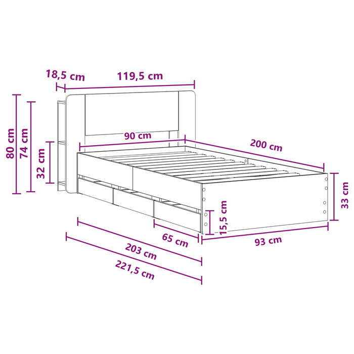 Cadru de pat cu depozitare Stejar fumuriu 90 x 200 cm - WALTI WALTI