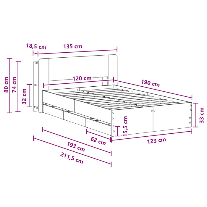 Cadru de pat cu depozitare Stejar fumuriu 120 x 190 cm - WALTI WALTI