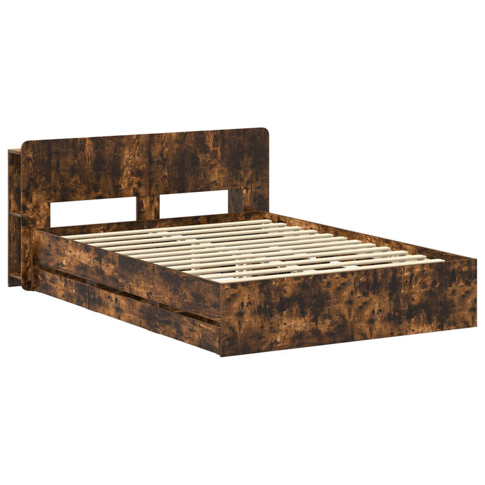 Cadru de pat cu depozitare Stejar fumuriu 135 x 190 cm - WALTI WALTI