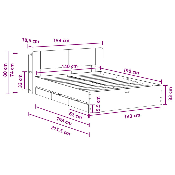 Cadru de pat cu depozitare Stejar fumuriu 135 x 190 cm - WALTI WALTI