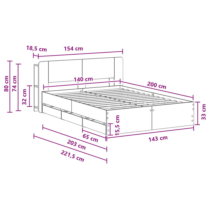 Cadru de pat cu depozitare cu headboard Sonoma gri 140 x 200 cm - WALTI WALTI