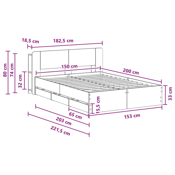 Cadru de pat cu depozitare Negru 150 x 200 cm Lemn prelucrat WALTI