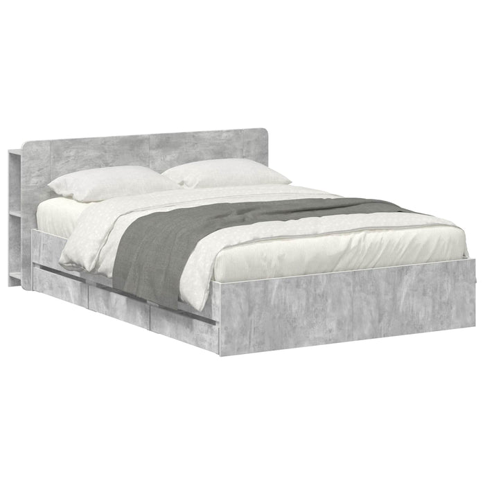Cadru de pat cu depozitare cu headboard Gri Beton 150 x 200 cm WALTI