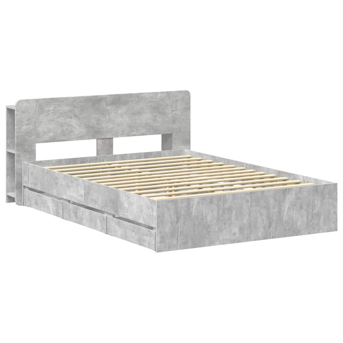 Cadru de pat cu depozitare cu headboard Gri Beton 150 x 200 cm WALTI