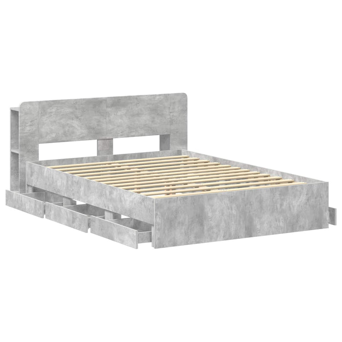 Cadru de pat cu depozitare cu headboard Gri Beton 150 x 200 cm WALTI