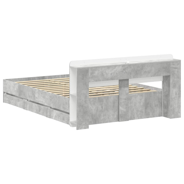 Cadru de pat cu depozitare cu headboard Gri Beton 150 x 200 cm WALTI