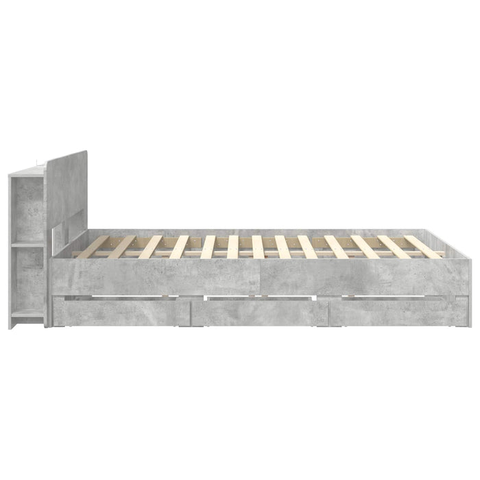 Cadru de pat cu depozitare cu headboard Gri Beton 150 x 200 cm WALTI