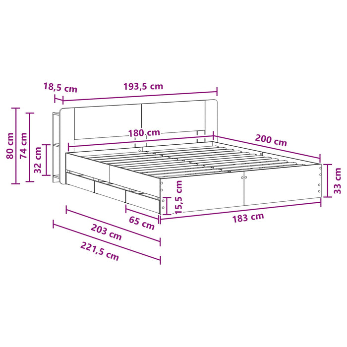 Cadru de pat cu depozitare Negru 180 x 200 cm Lemn prelucrat - WALTI WALTI