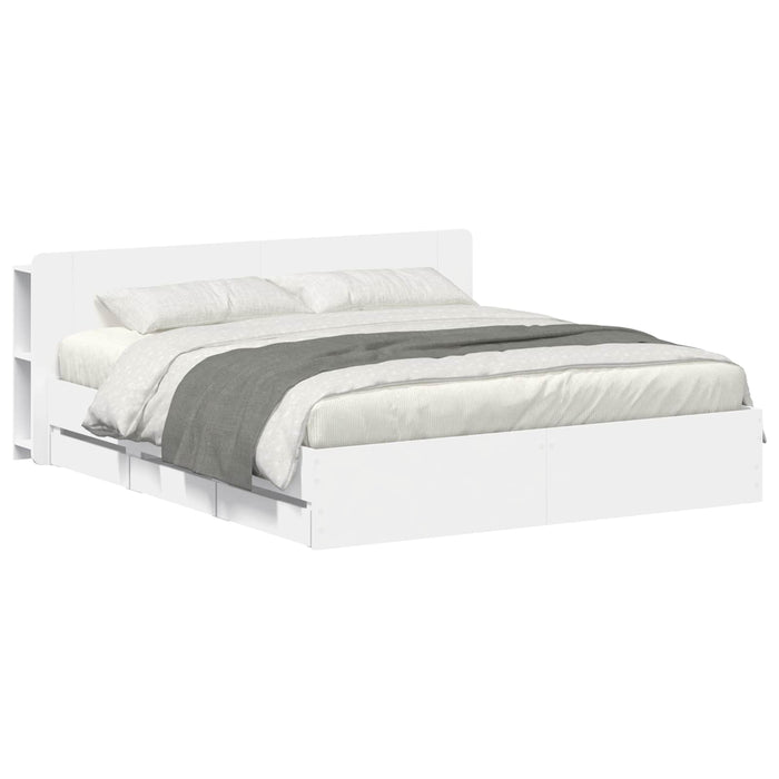 Cadru de pat cu depozitare și tăblie cu sertar Alb 180 x 200 cm WALTI
