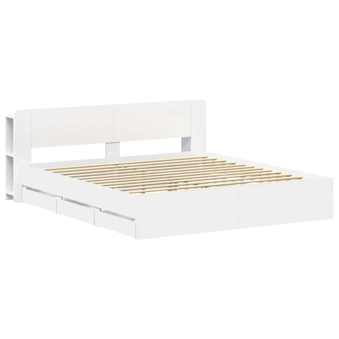 Cadru de pat cu depozitare și tăblie cu sertar Alb 180 x 200 cm WALTI