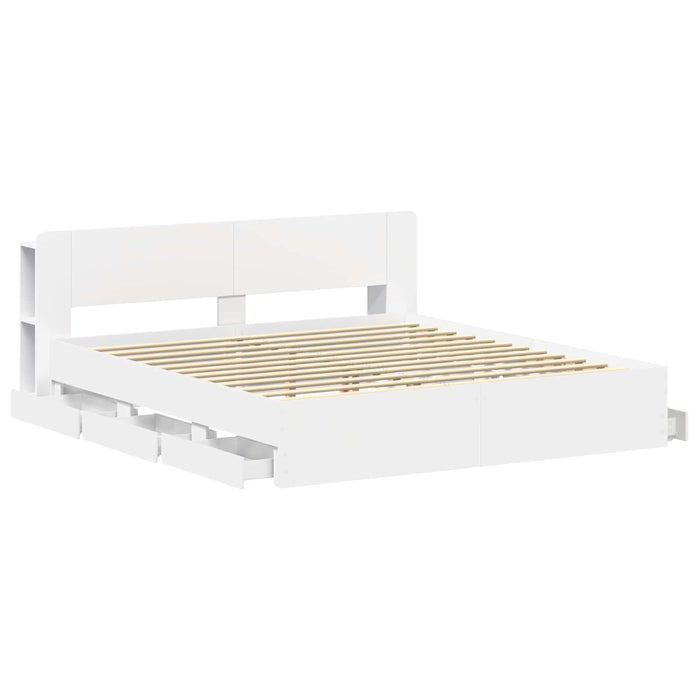 Cadru de pat cu depozitare și tăblie cu sertar Alb 180 x 200 cm WALTI