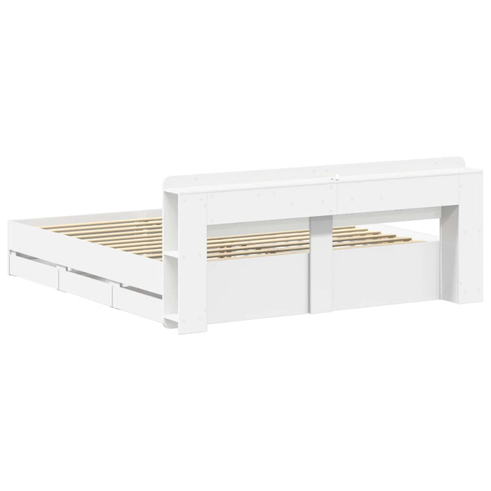 Cadru de pat cu depozitare și tăblie cu sertar Alb 180 x 200 cm WALTI