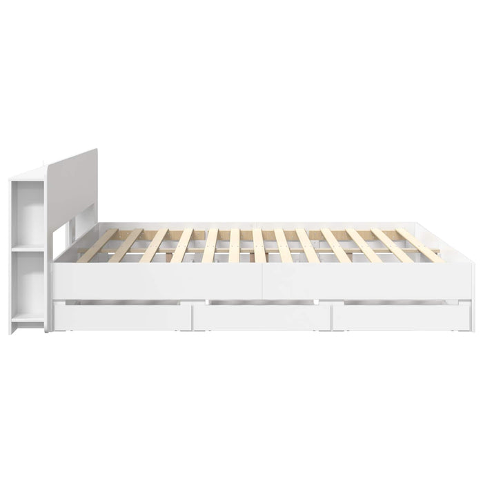 Cadru de pat cu depozitare și tăblie cu sertar Alb 180 x 200 cm WALTI