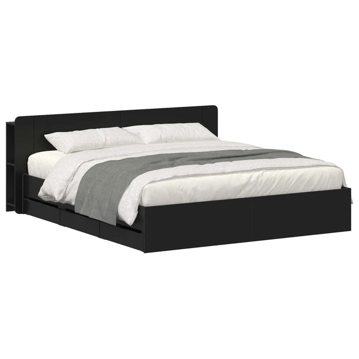 Cadru de pat cu depozitare Negru 200 x 200 cm Lemn prelucrat - WALTI WALTI