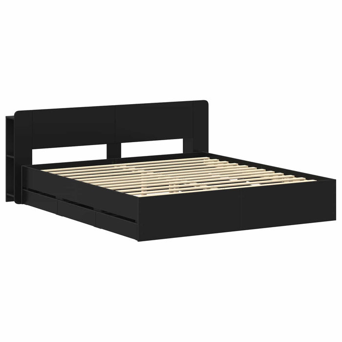 Cadru de pat cu depozitare Negru 200 x 200 cm Lemn prelucrat - WALTI WALTI